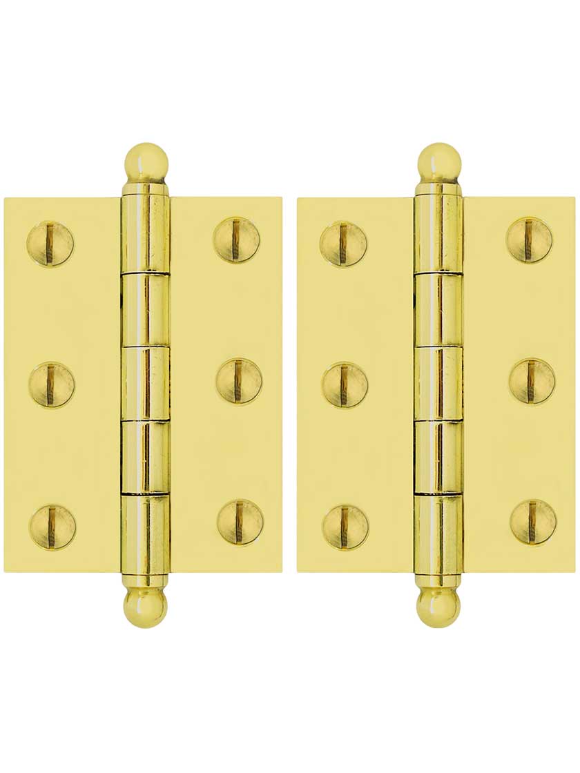 Pair of Solid Brass Ball-Tip Cabinet Hinges - 2" x 1 1/2"